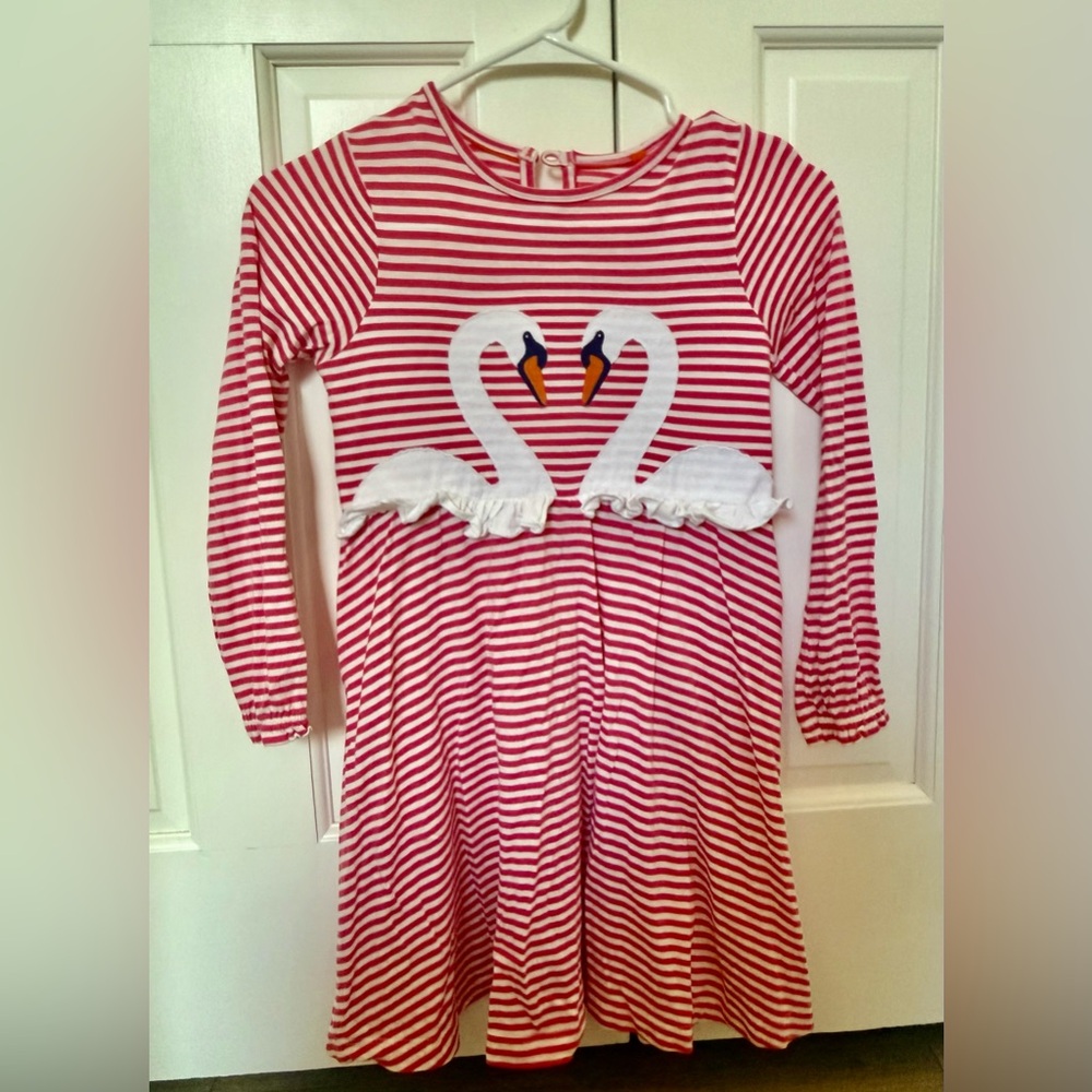 Mini Boden Red and White Striped Swan Dress